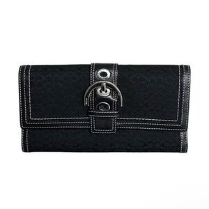Coach Hampton Signature Black Buckle Wallet With Insert Tri-Fold 8”